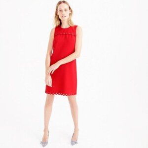 J Crew Bright Red Scallop Grommet Hem Sleeveless Mini Shift Dress